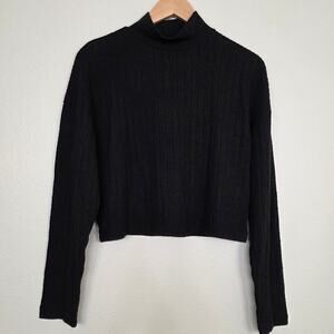 NWT Topshop Black Ribbed Mock Neck Sweater Women’s 8 Cropped Minimalist